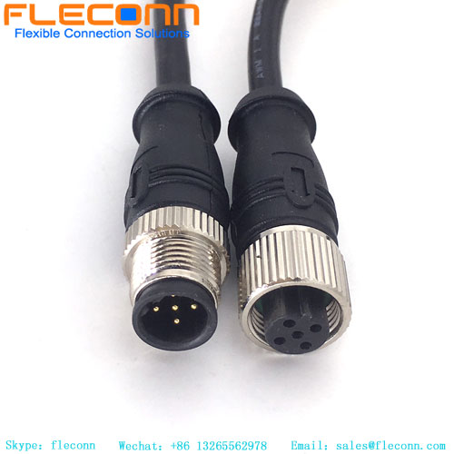 M12 5 Pos Male To Female Cable, IP67 IP68 Circular Molded Cable