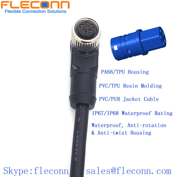 M8 5 Pole Female Cable, Right Angle, B-coding, TPU Moulded Connector Cable
