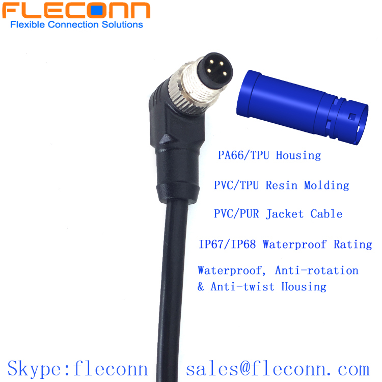 M8 4-Pole Male Right Angle Molded Cable