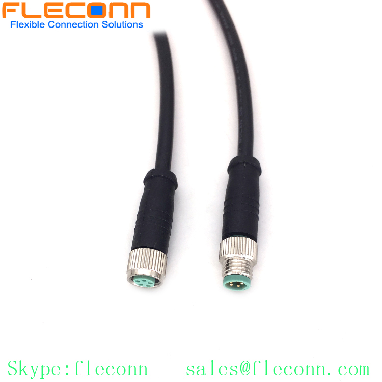 M8 3 Pin 4 Position 5 Pole 6 8 Pos Male to Female Cable, Straight Overmolded Connector Cable