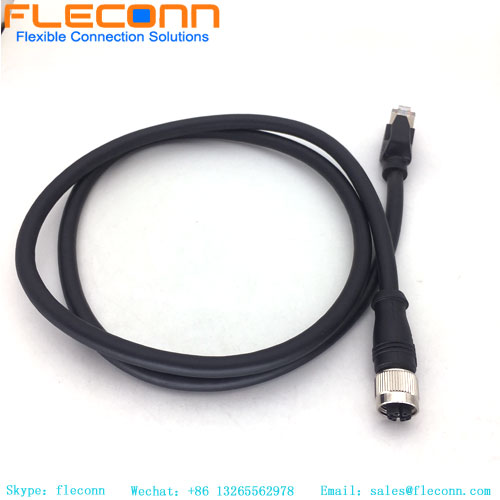M12 X Coded Connector to RJ45 Cat6A Ethernet Cable