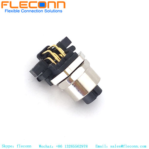 M12 8 Pin A-Coded 90 Degree Panel Connector