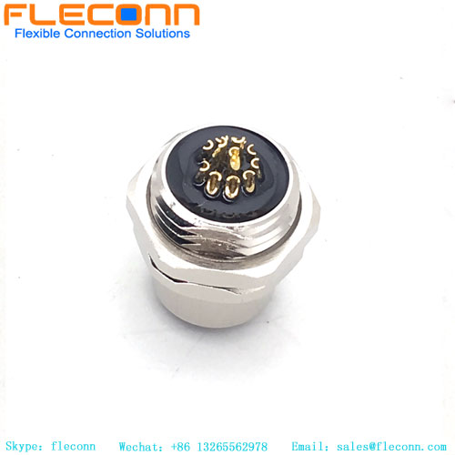 M12 12 Pin Female Panel Mount Connector，Rear Fastening Thread