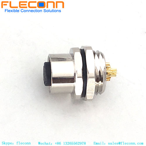 M12 12 Pin Female Panel Mount Connector，Rear Fastening Thread