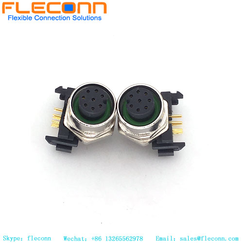 M12 Rigth Angle PCB Panel Mount Connector 8 Pin Female Receptacle