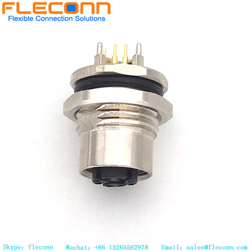 M12 PCB Mount Connector X-Coded Female, 8-Pin Shielded Receptacle