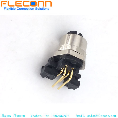 M12 4 Pin A-Coding PCB Mount Connector Right Angle