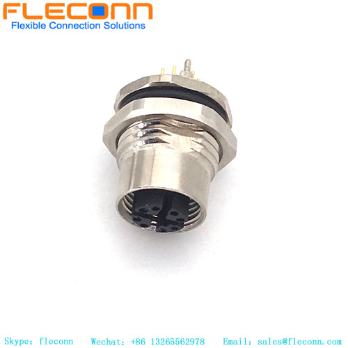 Rear Panel Mount 8 Pole X-Coding Female M12 PCB Connector