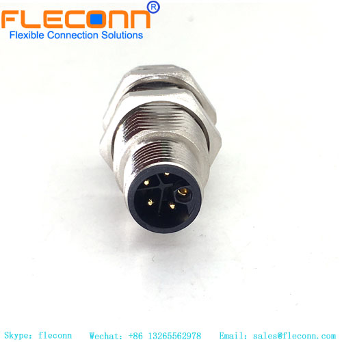 M12 L-Coded Connector PCB Panel Mount , 5 Pin Male Power Connector